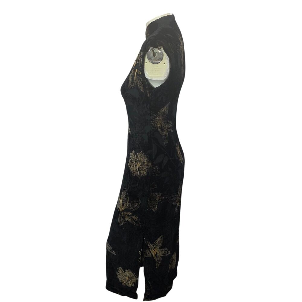 Jessica Howard Black Velvet Burnout Floral Maxi Dress Mandarin Collar 6 - Picture 3 of 5